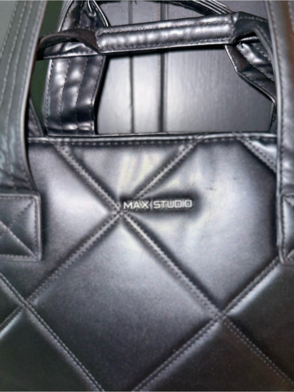 Quilted Black Tote Bag with Front Zip Pocket - Picture 4 of 5